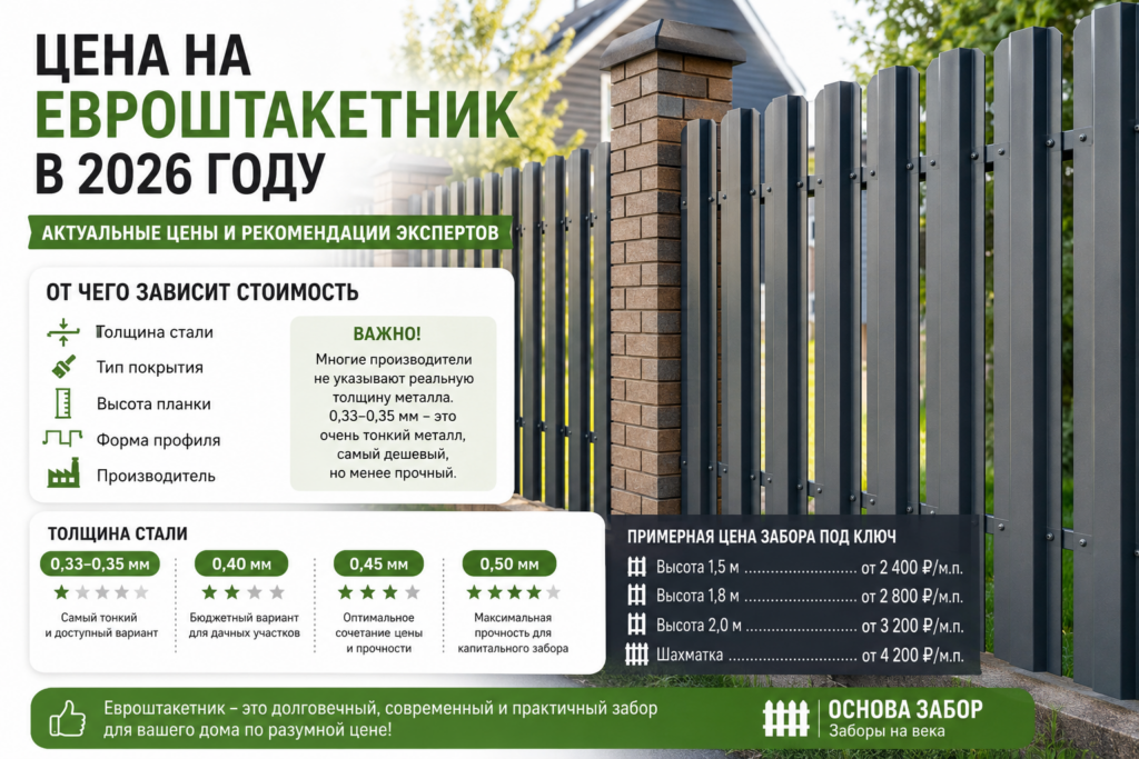 цена на забор из Евроштакетника 2026