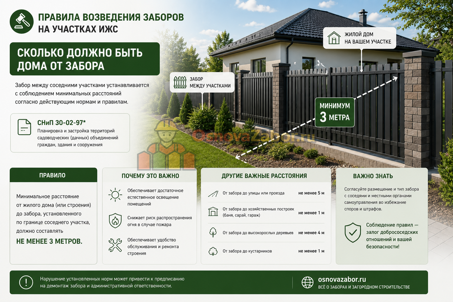 Забор по границе участка индивидуального жилищного строительства