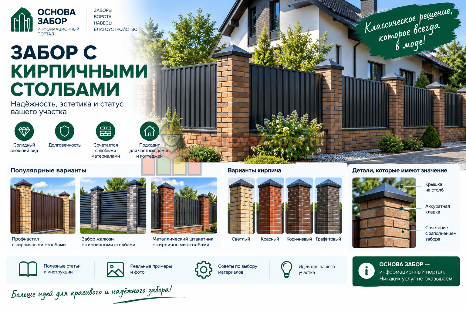 Забор с кирпичными столбами
