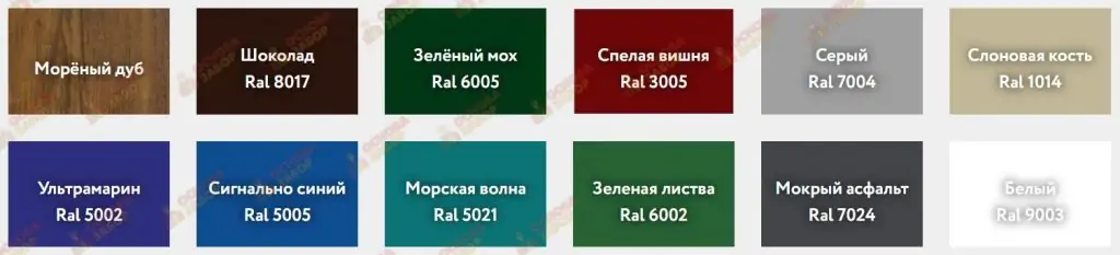 Палитра цветов евроштакетника 2025 OsnovaZaborru Палитра цветов евроштакетника фото OsnovaZaborru