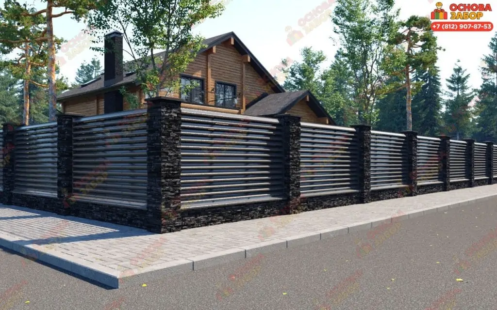 забор жалюзи со столбами из блоков крымский сланец фото  OsnovaZaborru