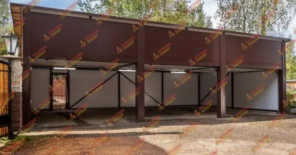 Гараж из сэндвич панелей на три автомобиля Юкки  фото  OsnovaZaborru